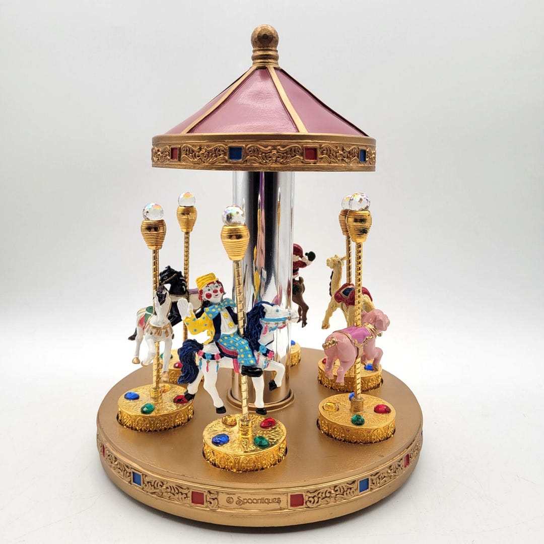 Spoontiques Pewter Carousel Complete With 6 Figures Vintage 1986 Gold W ...