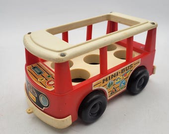 Fisher Price Little People Play Family Mini Bus #141 Vintage 1969 Red & White