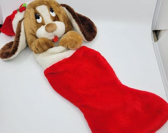Smithy BASSET HOUND Vintage Christmas Stocking 3D Plush Animal 24" Holiday