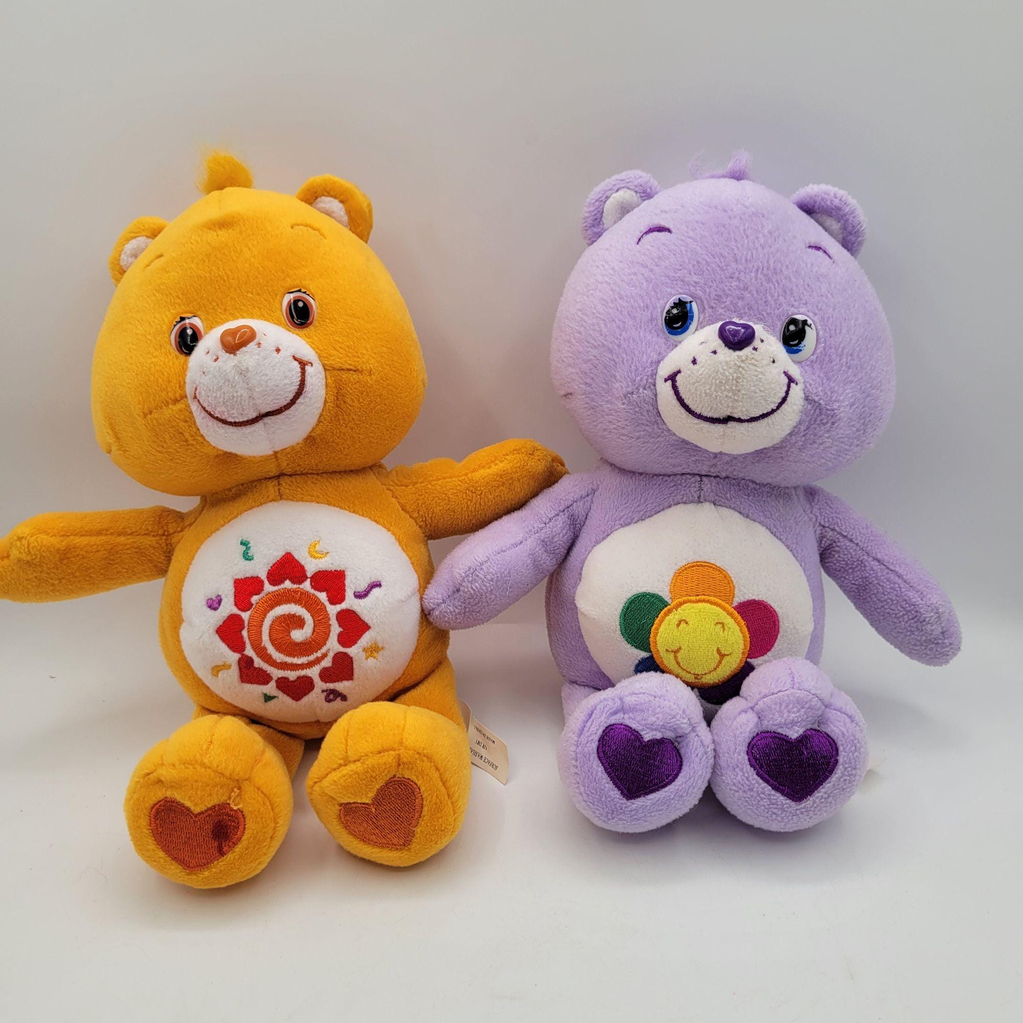Care Bears Lot of HARMONY & AMIGO BEARs 10" Plush Purple Orange Stuffed Beanie
