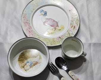 VTG Gyllene Kanin Beatrix Potter Jemima Puddle-Duck Emaljporslin 5 delar