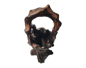 Vintage handskuren drivvedskorg vas konstskulptur folkkonst