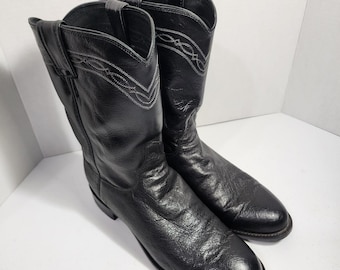 VTG Justin Mens Black smooth ostrich Leather Western Cowboy Boots USA Made 9 D