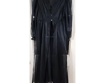 Bata negra VTG de gasa transparente con mangas globo y VOLANTES, talla L