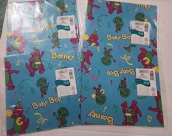 VTG Hallmark omslagspapper 3 FÖRSLUTEN 1993 Barney Baby Bop plus 1 öppnad påse