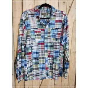 Siegfried Vintage Mens M Patchwork Madras Plaid Button Down Shirt Cotton Multi