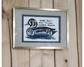 Vintage Original Art ARTIST SIGNED Ente Aquarell mattiert und gerahmt