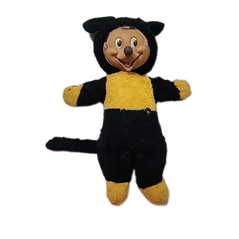 Muñeco de peluche vintage de Mickey Mouse de Disney de la década de 1940, marca Gund, con cara de goma. imagen 1