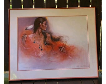 Ozz Franca, odbitka artystyczna 54/99 Navajo Summer COA, litografia, duża oprawiona w ramę i passe-partout