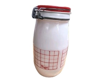 Vintage MCM Deco Wheaton melkglas suikerbus rood rooster 1,5 l rood deksel