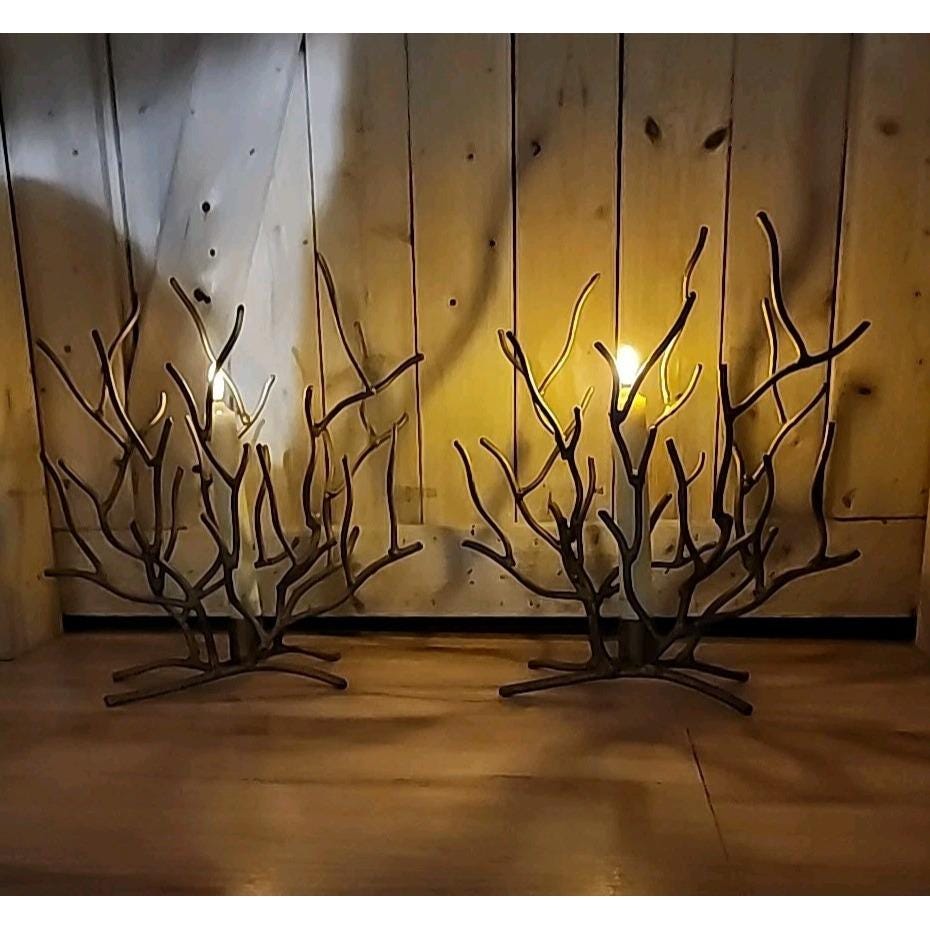 Pair Of Gold Metal Tree Branch Sculpture Candle Holders