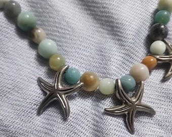 Schöner Seestern Glasperlen-Halskette Strand-Thema Schmuck silberfarben