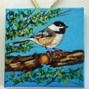 Meise Vogel Acrylbild: Mini Leinwand Ornament Geschenk (3x3)