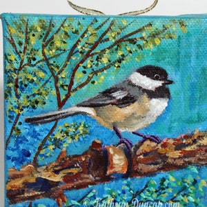 Whimsical Chickadee Painting on Small Canvas - 4x4” Acrylic Art Piece, Ideal Gift for Nature Enthusiast