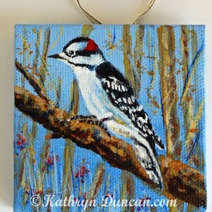 Maulspecht Bild: 3x3&quot; Mini-Leinwand, Handgemaltes Ornament