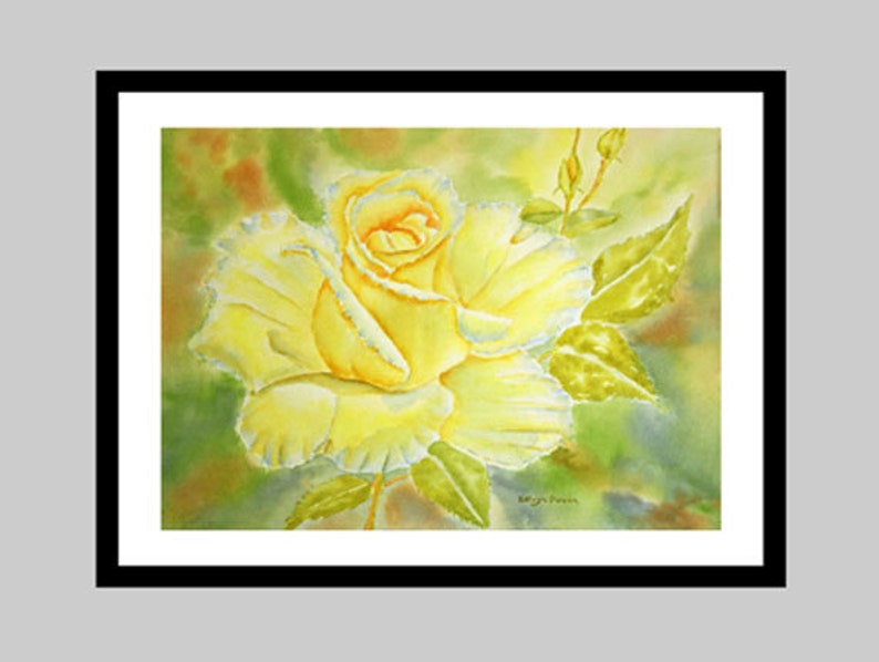 Original Yellow Rose Watercolor Painting, Spring Flower Painting, 14 x 18 image, matted to 18 x 24, Floral Wall Art, Large Painting image 4