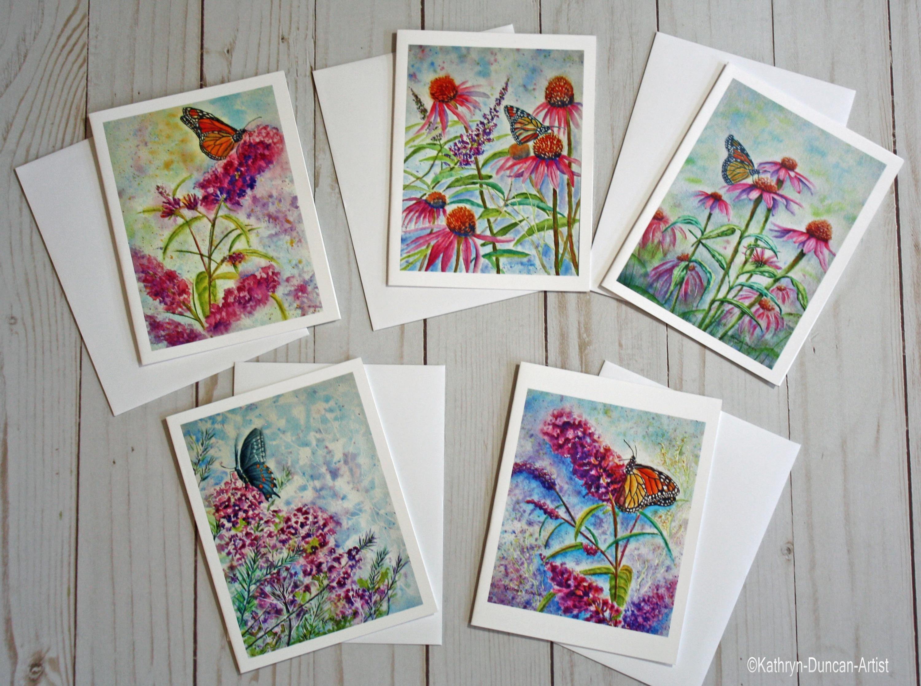 Watercolor Butterfly Note Cards: Floral Art Set of 5 - Etsy