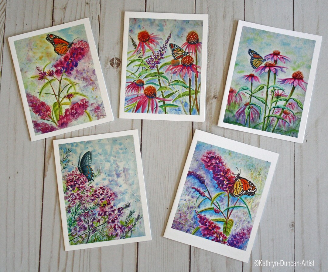 Watercolor Butterfly Note Cards: Floral Art Set of 5 - Etsy