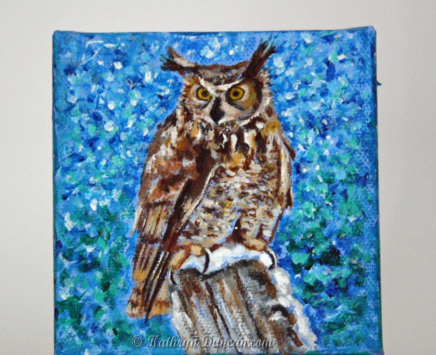 Colorful Owl Painting – Hand Painted 4x4 Canvas, Whimsical Art