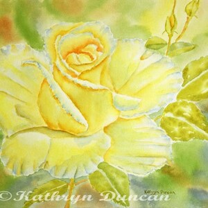 Original Yellow Rose Watercolor Painting, Spring Flower Painting, 14 x 18 image, matted to 18 x 24, Floral Wall Art, Large Painting image 1