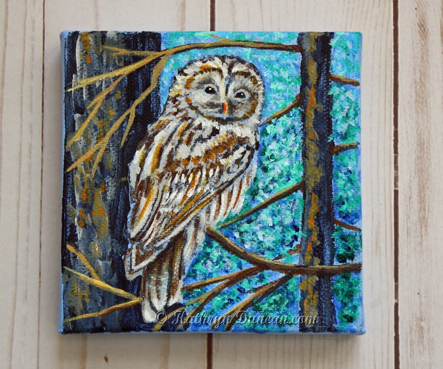 Hand-Painted Barred Owl Miniature Painting: Wildlife Art