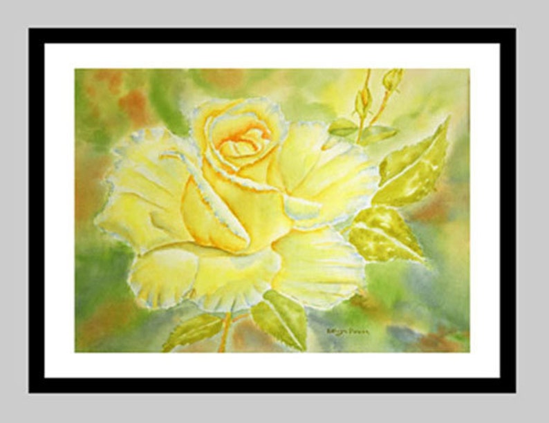 Original Yellow Rose Watercolor Painting, Spring Flower Painting, 14 x 18 image, matted to 18 x 24, Floral Wall Art, Large Painting image 2