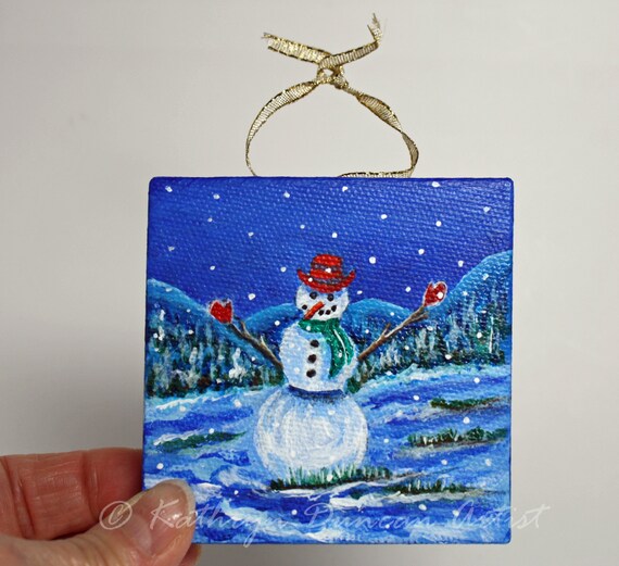 Holiday Christmas character Original Mini Canvas Acrylic Painting