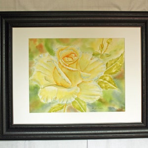 Original Yellow Rose Watercolor Painting, Spring Flower Painting, 14 x 18 image, matted to 18 x 24, Floral Wall Art, Large Painting image 5