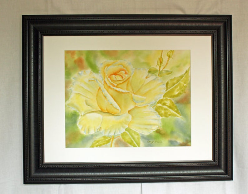 Original Yellow Rose Watercolor Painting, Spring Flower Painting, 14 x 18 image, matted to 18 x 24, Floral Wall Art, Large Painting image 5