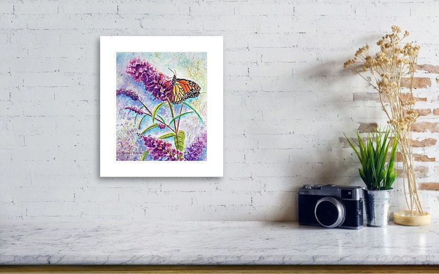 Monarch Butterfly Watercolor Art Print, Floral Wildlife Painting - Etsy