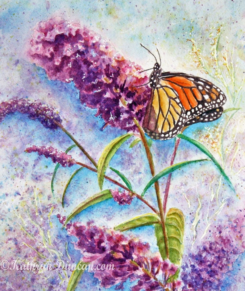 Monarch Butterfly Watercolor Art Print, Floral Wildlife Painting - Etsy
