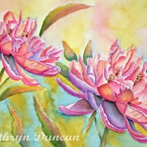 Original Pink Peonies Flowers Watercolor Painting, 12 x 16 matted to 16 x 20, Floral Wall Art, Spring Painting