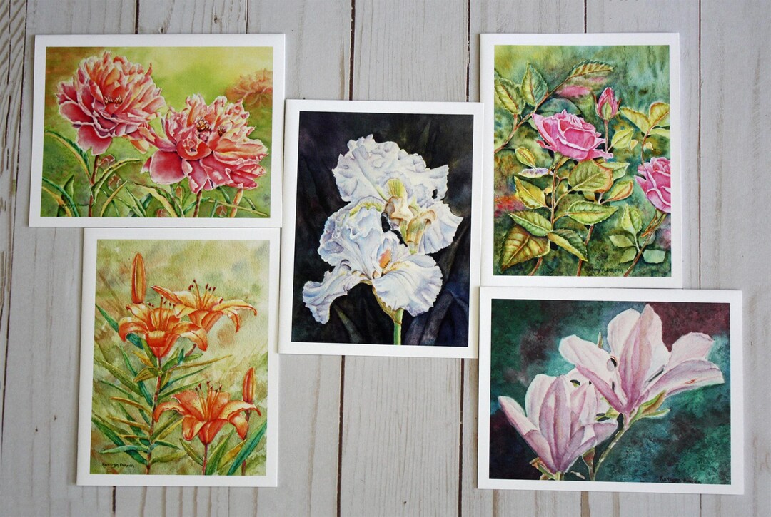 Floral Watercolor Note Card Set: Assorted Fine Art Flower Cards - Etsy