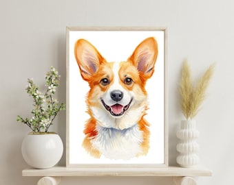 Corgi Watercolor Art Print: Whimsical Dog Lover Gift (Digital Download)