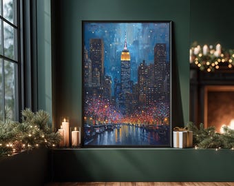 Abstract NYC Christmas Print: Holiday Cityscape Wall Art (Digital Download)