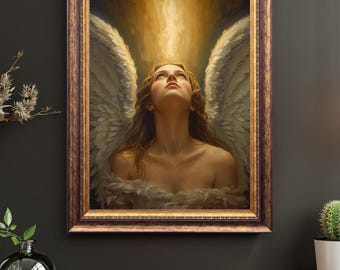 Christmas Angel Print: Spiritual Oil Painting Style (Digital Download)