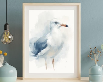 Watercolor seagull print, digital download
