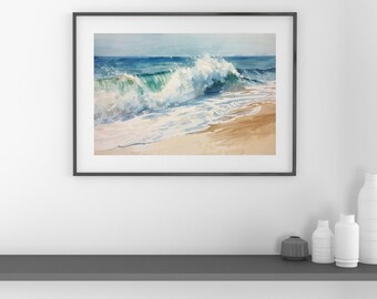Küsten Aquarell Wellendruck: Minimalistische Strandlandschaft (Digitaler Download)