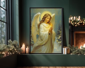 Christmas Angel Oil Painting Print: Holiday Wall Decor (Digital Download)