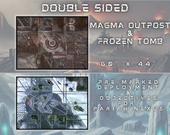 Double-Sided Gaming Mat: Magma Outpost & Frozen Tomb (60"x44") – Pre-Marked Deployment