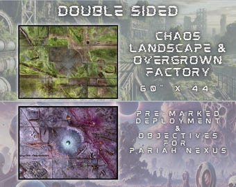 Double-Sided Gaming Mat: Chaos Landscape & Overgrown Factory (60"x44") – Pre-Marked Deployment