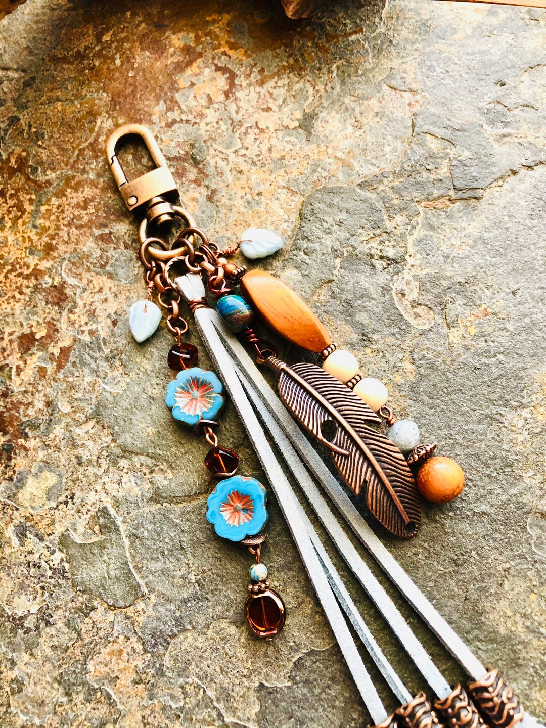 Purse Charm, Bag Charm, Feather Purse Charm, Tassel Keychain, Beaded