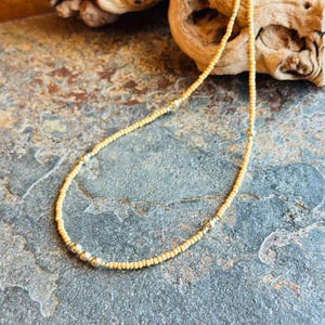 14K Gold Filled Beaded Necklace: Carmel Seed Beads, Delicate Jewelry