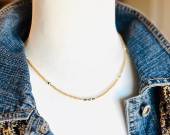 14K Gold Filled Beaded Necklace: Carmel Seed Beads, Delicate Jewelry