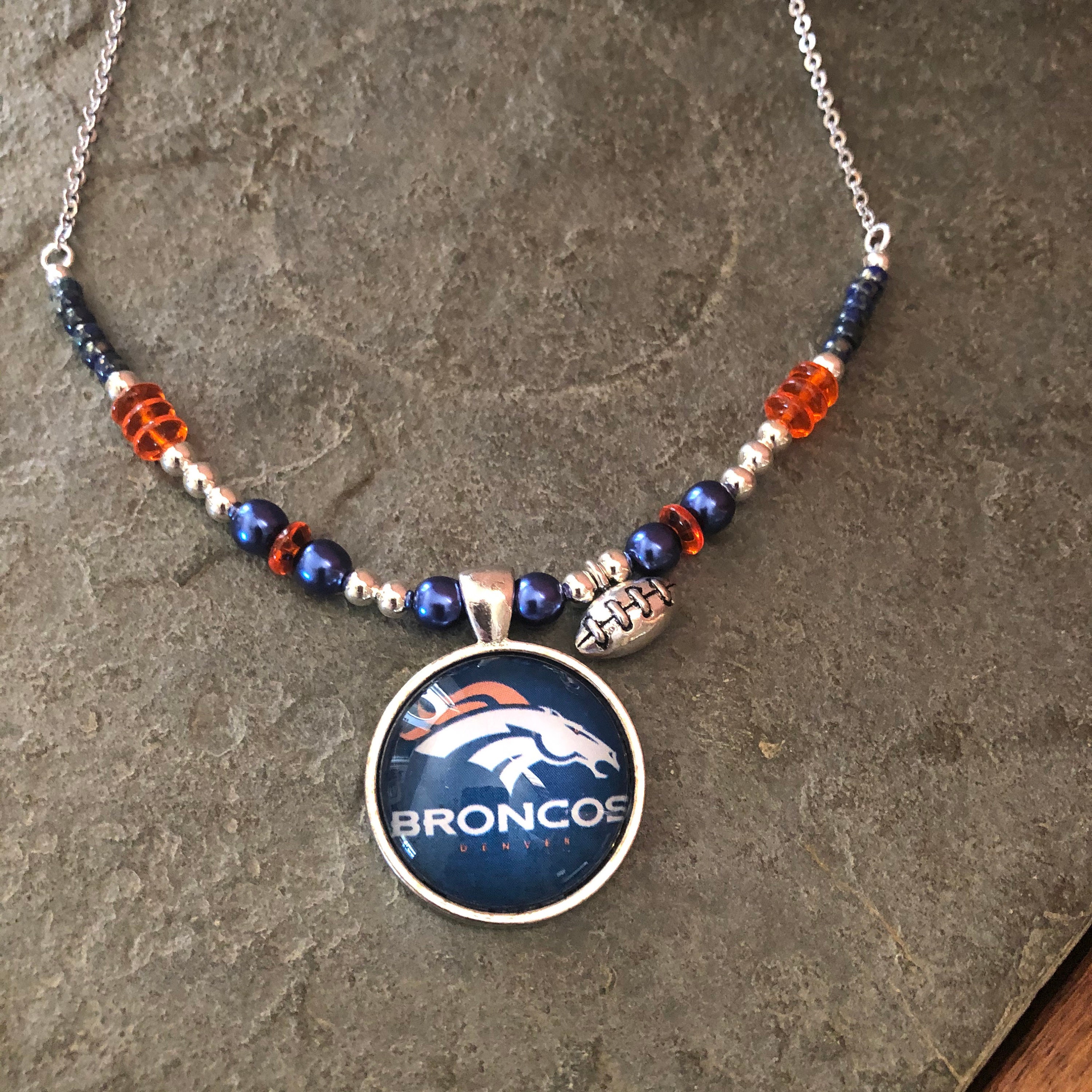 Denver Broncos Necklace Bronco jewelry Football necklace Etsy