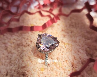 Anillo de compromiso con halo de circonita cúbica rosa talla pera, 1,33 ct, oro blanco de 18 quilates para mujer.