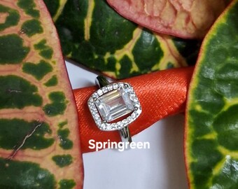 1.35 CT Damen Smaragdschliff, 14K Weißgold Halo Diamant-Verlobungsring