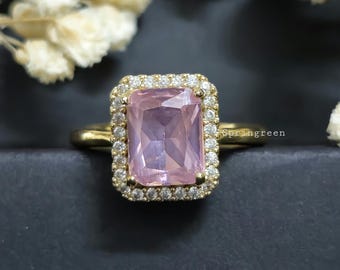 Classic Vintage Inspired Pink Cubic Zirconia 18K Yellow Gold Anniversary Ring for Women