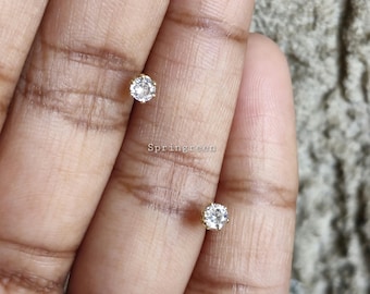 Dainty 0.21 CT Each Round Cut Solitaire Stud, 18K Yellow Gold Minimalist Unisex Earrings