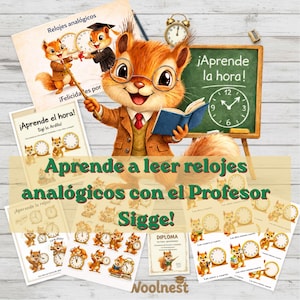 Aprender la hora para niños 6-9 años | Actividades reloj PDF imprimible | Cuaderno educativo